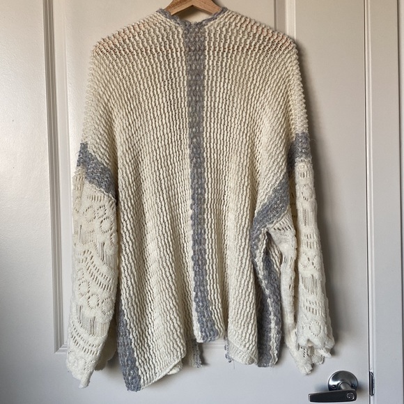 Anthropologie Rosanna Crochet Kimono Sweater Cream Grey Shawl Cardigan One Size - Picture 5 of 10